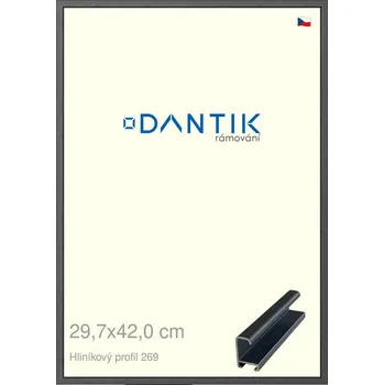 Rám na obraz DANTIK rámeček 29,7x42 | ALU profil 7269 Šedá Oplal broušená (Plexi Čiré) (Vyrobeno s láskou u nás v DANTIKU)