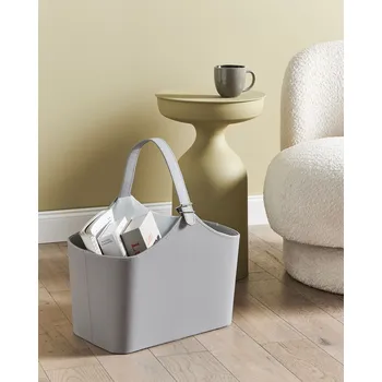 Úložný box Úložný koš šedá umělá kůže ručně vyrobený s rukojetí stojan na časopisy tradiční ruční design Beliani