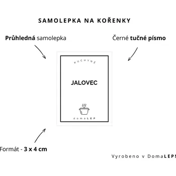Samolepící etiketa JALOVEC - Samolepka na kořenky 3 x 4 cm - DomaLEP varianta: PRŮHLEDNÁ - tučné písmo