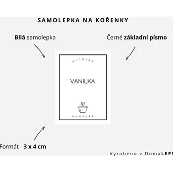 Samolepící etiketa VANILKA - Samolepka na kořenky 3 x 4 cm - DomaLEP varianta: BÍLÁ - základní písmo