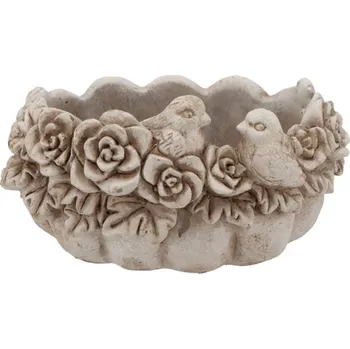 Cementový květináč mísa s květy a ptáčky Flower Bowl - 25*17*14 cm