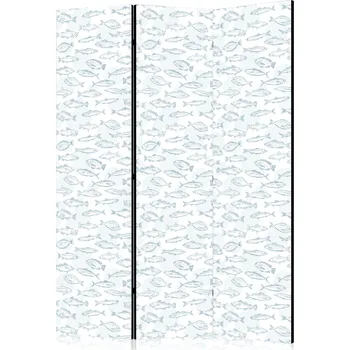 Paraván Paraván - modrá ryba - modré obrysy různých druhů ryb na bílo-modrém pozadí Velikost: 135x172 cm, Provedení: Jednostranný
