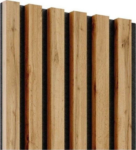 Akustické panely - lamely na černé plsti - Dub Wotan 30 x 275 cm