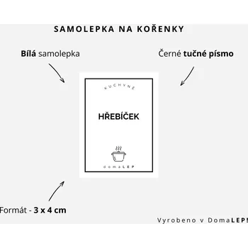 Samolepící etiketa HŘEBÍČEK - Samolepka na kořenky 3 x 4 cm - DomaLEP varianta: BÍLÁ - tučné písmo