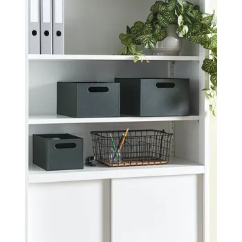 Úložný box Sada 3 úložných košů grafitově šedá umělá kůže ruční výroba s úchyty regálový box moderní design Beliani