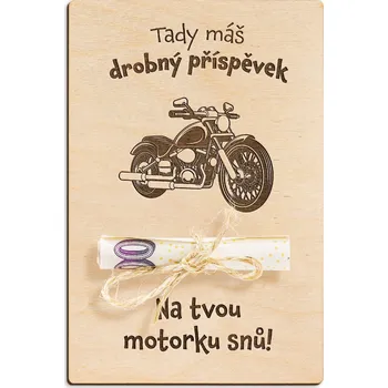 Dárková krabička Dřevěná dárková karta na peníze - Na motorku snů