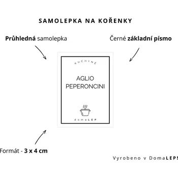 Samolepící etiketa AGLIO PEPERONCINI - Samolepka na kořenky 3 x 4 cm - DomaLEP varianta: PRŮHLEDNÁ - základní písmo