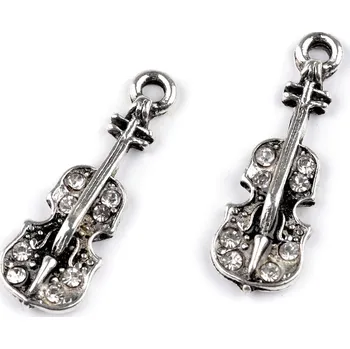 Módní doplněk Kovový přívěsek / taháček na zip srdce, housle, korunka s broušenými kamínky