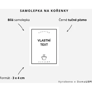 Samolepící etiketa Vlastní text - Samolepka na kořenky 3 x 4 cm - DomaLEP varianta: BÍLÁ - tučné písmo