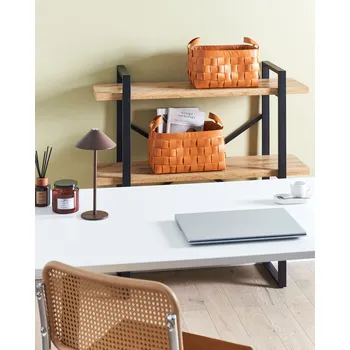 Úložný box Sada 2 úložných košů zlatohnědá umělá kůže ručně vyrobená s úchyty regálový box retro design Beliani