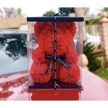 umělá květina Velký Medvídek z růží 40 cm červená