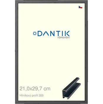 Rám na obraz DANTIK rámeček 21x29,7 | ALU profil 7269 Šedá Oplal broušená (Sklo Čiré) (Vyrobeno s láskou u nás v DANTIKU)