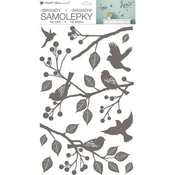 Samolepící dekorace Samolepka na zeď větev s ptáčky 32 x 59 cm