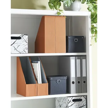 Sada 4 pořadačů na dokumenty zlatohnědá umělá kůže MDF rám ručně vyráběné stojany dokumentů domácí příslušenství malé úložiště obývací pokoj kancelář Beliani