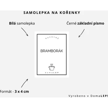 Papír BRAMBORÁK - Samolepka na kořenky 3 x 4 cm - DomaLEP varianta: BÍLÁ - základní písmo