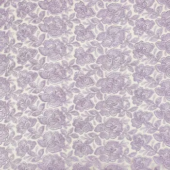 Vyšívaný tyl 2304 lila s květy, š.110