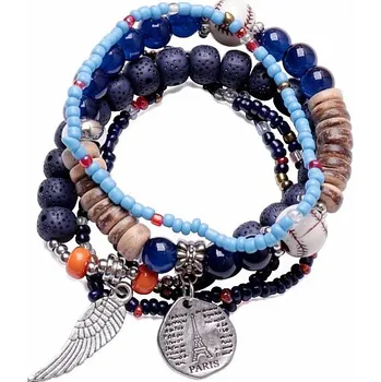 Drahý kámen Sada pěti módních náramků v modrém tónu unisex obvod cca 16 až 23 cm