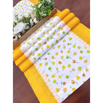 ubrus Běhoun - oranžové tulipánky v kombinaci se žluzooranžovou