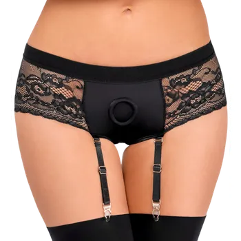 Připínací penis Bad Kitty Strap-On Lace Panties with Suspender 2493608 Black – XS
