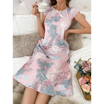 Dámská noční košile Noční košile s květy Barva: Růžová, Velikostní tabulka: M