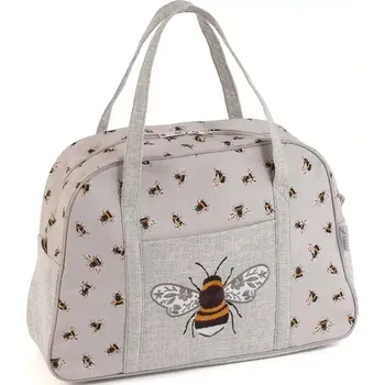 Organizér galanterie Velká taška na pletení a háčkování - Včely - přírodní (Sewing Machine Bag Beautiful Bees)