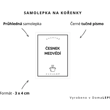Speciální papír ČESNEK MEDVĚDÍ - Samolepka na kořenky 3 x 4 cm - DomaLEP varianta: PRŮHLEDNÁ - tučné písmo