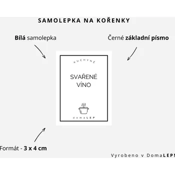 Speciální papír SVAŘENÉ VÍNO - Samolepka na kořenky 3 x 4 cm - DomaLEP varianta: BÍLÁ - základní písmo