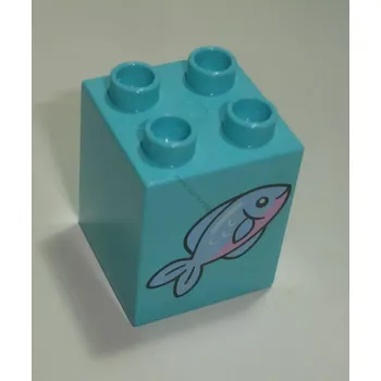 Stavebnice LEGO Lego Duplo D14341 (31110pb110) kostka 2x2x2 med. azurová s potiskem (ryba) POUŽITÉ (6136535)