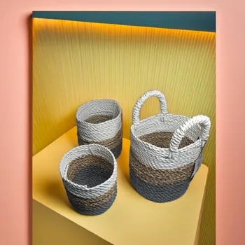 Sada ručně vyráběných košíků z mořské trávy - bílo-přírodní-šedá barva