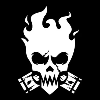 Samolepicí dekorace na vozidlo Samolepka hořící lebka s písty na auto a motorku, tuning nálepka (5815)