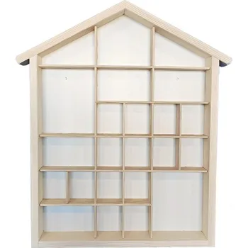 police Fa Šperl a spol. Dřevěná polička na miniatury domeček 52 x 45 x 5 cm bílá/borovice