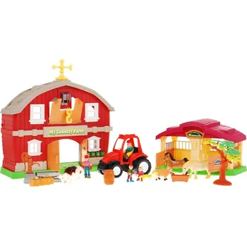 Hračka pro nejmenší Farma pro děti 3+ sada figurek 18 ks + Stodola se zvuky + Traktor + 4členná rodina + Zvířata