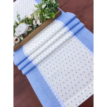 ubrus Běhoun - drobná srdíčka světle modrá v kombinaci s modrou