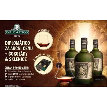 Rum DIPLOMATICO reserva exclusiva 40% 3 x 0,70 l set 02/2025 (čoko + 6 ks sklenice)