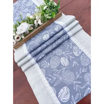 ubrus Běhoun - bílá vajíčka na šedém podkladu