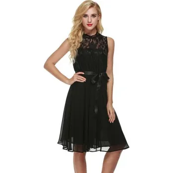 Dámské šaty LM moda A Krátké šaty černé s krajkou a páskem 4354 Velikost: XL/42