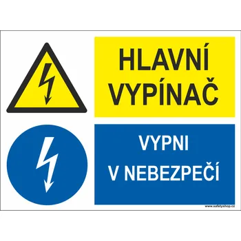 Značení Hlavní vypínač / Vypni v nebezpečí samolepící vinylová fólie 75x100mm