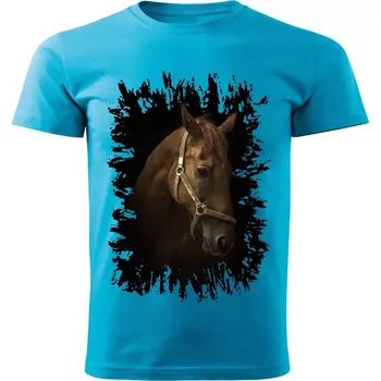 Pánské tričko Pánské tričko s koněm , kůň vzor 457 tyrkysové 4XL (Pánské trička s koňskou hlavou , koněm , koňmi , kůň)