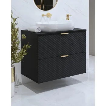 Koupelnový nábytek NALLON koupelnová skříňka 2S 80 cm pod umyvadlo, černý onyx/černé pyramidky + vyzvednutí ZDARMA
