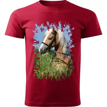 Pánské tričko Pánské tričko s koněm , kůň vzor 454 červené 5XL (Pánské trička s koňskou hlavou , koněm , koňmi , kůň)