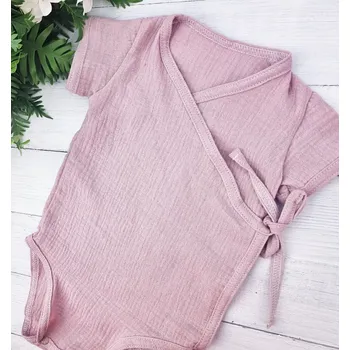 Kojenecký body Kulišárny Body mušelín POWDER zavinovací s mašličkou Varianta: Krátký rukáv, VELIKOST: 92