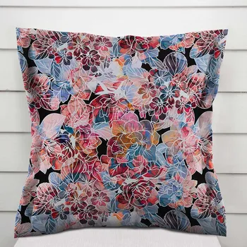 Povlak na dekorativní polštářek Dekorační povlak na polštář s lemem Rongo RGP-503 Červeno-modré květy 40 x 60 cm