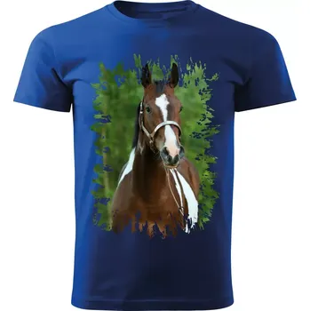 Pánské tričko Pánské tričko s koněm , kůň vzor 458 modré 4XL (Pánské trička s koňskou hlavou , koněm , koňmi , kůň)