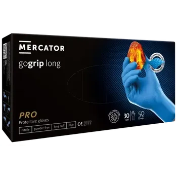 MERCATOR GOGRIP Nitrilové Pracovní Rukavice LONG MODRÉ L 50 ks