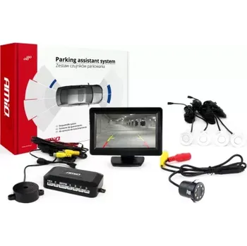 Parkovací asistent AMIO asistenty parkování TFT01 4,3” s kamerou CAM-308 LED, 4 senzorové bílé