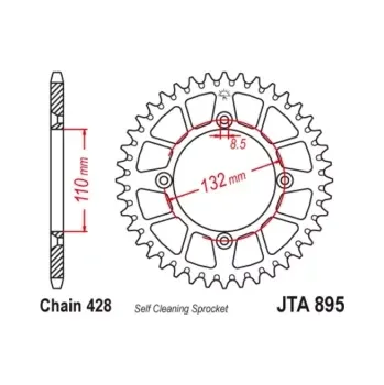 Řetězová sada pro motocykl duralová rozeta pro sekundární řetězy typu 428, JT (48 zubů)