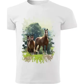 Pánské tričko Pánské tričko s koněm , kůň vzor 450 bílé 5XL (Pánské trička s koňskou hlavou , koněm , koňmi , kůň)