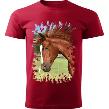 Dívčí tričko Dětské tričko s koněm koňská hlava vzor 452 červené 158 (dětské tričko s koňskou hlavou , kůň , koně )