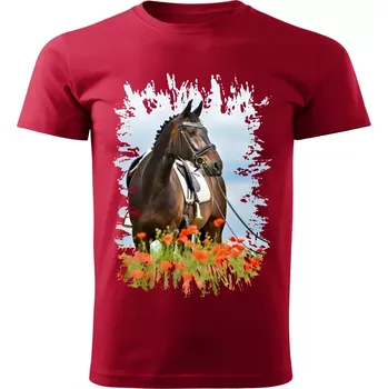 Pánské tričko Pánské tričko s koněm , kůň vzor 456 červené 4XL (Pánské trička s koňskou hlavou , koněm , koňmi , kůň)