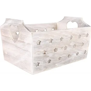 Úložný box Dřevěná bedýnka s vyřezávanými hvězdami 20 cm